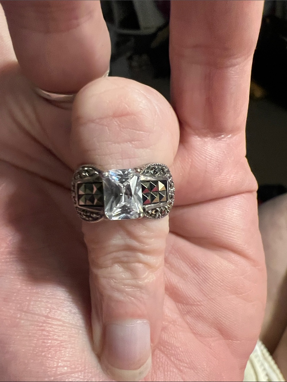Vintage Judith Jack Sterling Silver CZ Marcasite Ring size 6